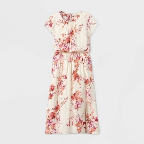 WOMEN'S Floral Print Short Sleeve Cinched Waist
Dress - A New Day™ Cream - Picture 1 of 16